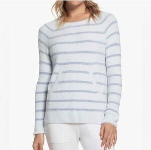 Barefoot Dreams Womens CozyChic Lite Striped Raglan Pullover Blue Size XS